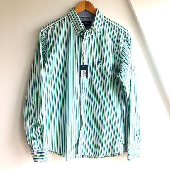 M&S BLUE HARBOUR Regular Fit striped button down dress shirt Sz M - Picture 8 of 12